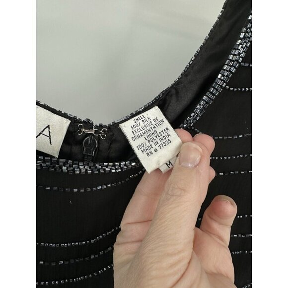 vintage 90s SCALA dress formal beaded cocktail 100% silk party evening black M - Picture 11 of 11